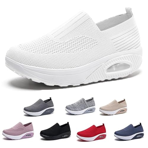 Mfhmom Orthopädische Schuhe Damen Sommer Sneaker, 2025 Neu Luftpolster Mesh Diabetiker Turnschuhe mit Luftkissen, Weich Bequeme Slip on Walkingschuhe Arch Support Sportschuhe von Mfhmom