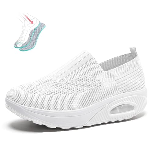 Mfhmom Orthopädische Sneaker Damen Leichtgewichts Sportschuhe Bequem Slip-On Walkingschuhe mit Atmungsaktiv Mesh-Obermaterial Sommer rutschfest Sohle Ergonomische Schmerzlindernde Schuhe von Mfhmom