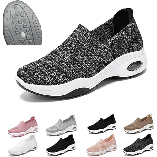 Mfhmom Orthopädische Sneaker für Damen Leicht Breit Schlupfschuhe Luftpolster Keilabsatz Walkingschuhe Fußgewölbestütze Halbschuhe Sportschuhe Bequeme Outdoor Sommerschuhe Turnschuhe von Mfhmom