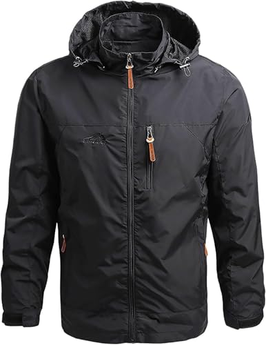 Mfhmom Regenjacke Herren Wasserdicht Übergangsjacke Hooded Leichte Jacke Mit Reißverschlussttasche Softshelljacke Windjacke Winddichte Outdoor Sportjacke Klassische Casual Herbstjacke Wanderjacke von Mfhmom