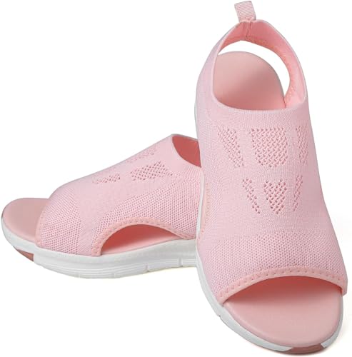 Mfhmom Sandalen Damen Sommer Slingback Sport Sandalen Outdoor Trekking Wandern Orthopädische Schuhe Damen Casual Rutschfest Atmungsaktiv Mesh Weiche Sohle Sandalen Waschbar Sommer, Rosa, 41 EU von Mfhmom