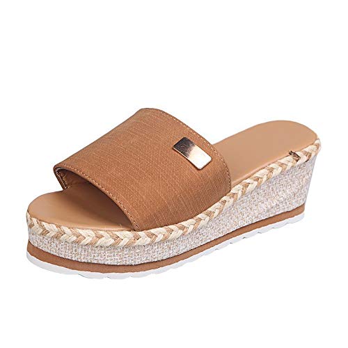 Mfhmom Sandalen mit Keilabsatz für Damen, Sommer, elegant, niedrig, Bohemia, lässig, hohe Espadrilles, bequeme Sandalen, Plateau-Sandalen mit offenem Absatz, Keilabsatz, Plateau Slippers, braun, 43 EU von Mfhmom