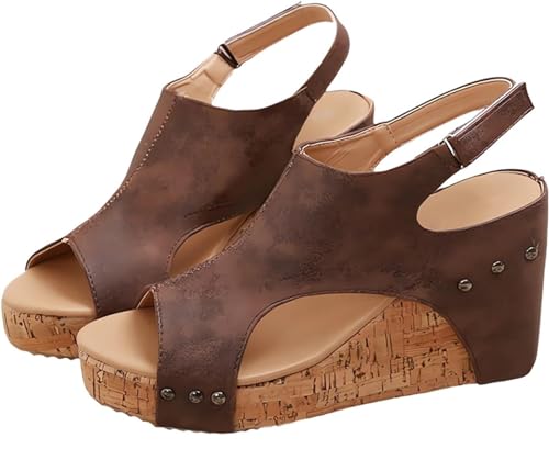 Mfhmom Sandalen mit Keilabsatz für Damen Sommer 2024, Keilabsatz, Plateau-Sandalen für Damen, offene Spitze, Schnalle, Knöchelriemen, Espadrilles, Keilabsatz, Freizeitschuhe, Plateauschuhe, Clogs für von Mfhmom