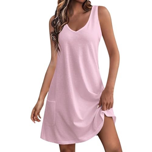 Mfhmom Sommerkleid Damen Ärmellos V-Ausschnitt Strandkleid Blumen Knielang Leicht Luftige Kleid Freizeitkleid mit Taschen Casual Lässig Tank Kleid Summer Dresses von Mfhmom