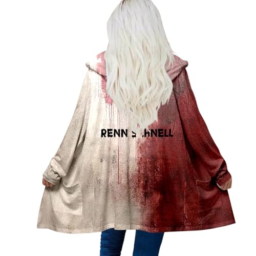 Mfhmom Strickjacke Cardigan Damen Hoodie Halloween Kostüm Horror Grusel Kapuzenjacke Blutiger Aufdruck Problemlösungsdruck Cosplay Spaßkostüm Lang Blutig Straßenwindjacke Langmantel Windbreaker von Mfhmom
