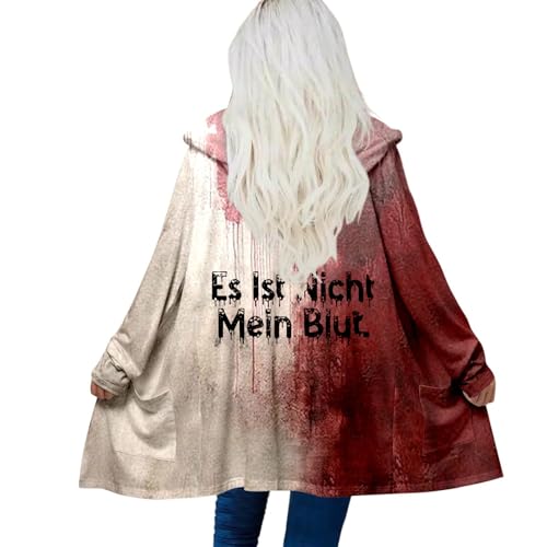 Mfhmom Strickjacke Cardigan Damen Hoodie Halloween Kostüm Horror Grusel Kapuzenjacke Blutiger Aufdruck Problemlösungsdruck Cosplay Spaßkostüm Lang Blutig Straßenwindjacke Langmantel Windbreaker von Mfhmom