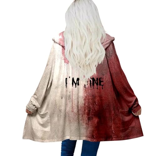 Mfhmom Strickjacke Cardigan Damen Hoodie Halloween Kostüm Horror Grusel Kapuzenjacke Blutiger Aufdruck Problemlösungsdruck Cosplay Spaßkostüm Lang Blutig Straßenwindjacke Langmantel Windbreaker von Mfhmom