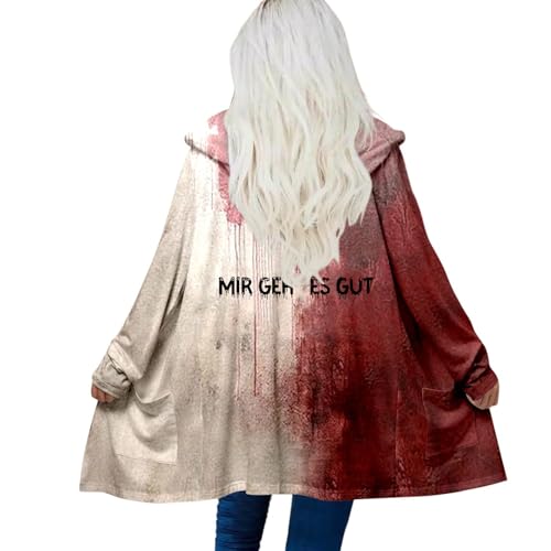 Mfhmom Strickjacke Cardigan Damen Hoodie Halloween Kostüm Horror Grusel Kapuzenjacke Blutiger Aufdruck Problemlösungsdruck Cosplay Spaßkostüm Lang Blutig Straßenwindjacke Langmantel Windbreaker von Mfhmom