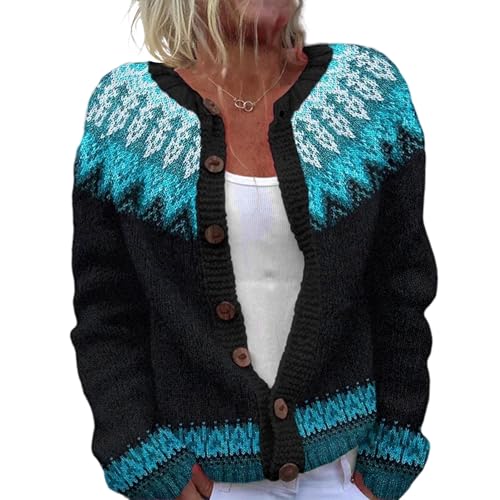 Mfhmom Strickjacke Damen Elegant Kurz 3D Digital Drucken Strickcardigan Langarm V-Ausschnitt Strickjacken mit Knopfleiste Leichte Übergröße Strickmantel ohne Taschen für Herbst Winter Strickpullover von Mfhmom