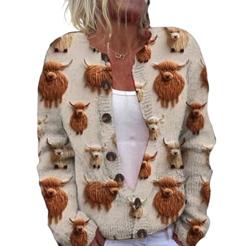 Mfhmom Strickjacke Damen Herbst Winter Cardigan mit Knopfleiste Gemustert Ugly Sweater Weihnachtspullover 3D Digital Bedruckte Strickpullover Elegant Lässig Kuschelig Warm Oversize Strickcardigan von Mfhmom