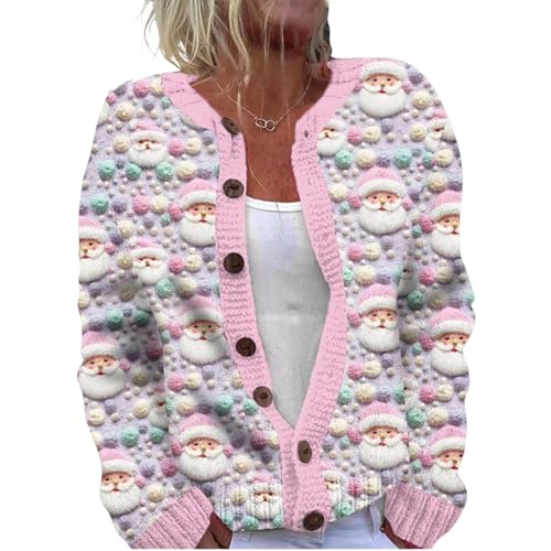 Mfhmom Strickjacke Damen Herbst Winter Cardigan mit Knopfleiste Gemustert Ugly Sweater Weihnachtspullover 3D Digital Bedruckte Strickpullover Elegant Lässig Kuschelig Warm Oversize Strickcardigan von Mfhmom