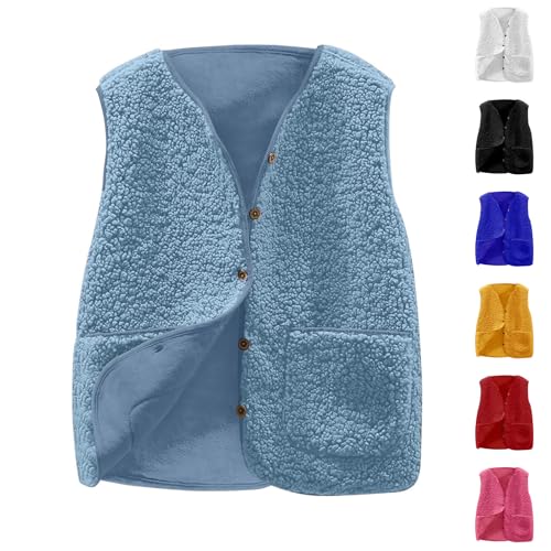 Mfhmom Teddy-Samtjacke Damen Ärmellos Weste Jacke Winterweste Warme Fleeceweste Plüsch Warme Jacke Fleeceweste Kurz Teddyjacke Knopfjacke Einfarbig Herbst und Winter Vielseitige Jacke von Mfhmom