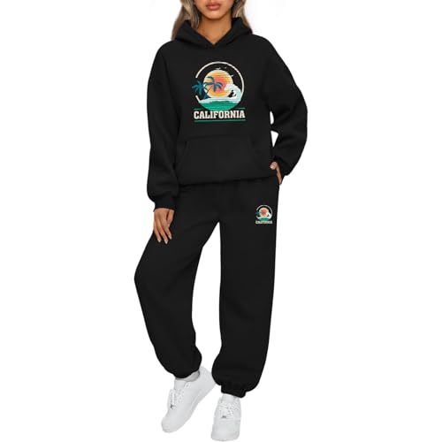 Mfhmom Trainingsanzug Damen y2k Jogginganzug Set mit Taschen Freizeitanzug Damen Schöner Strand Tracksuit Hoodie und Sporthose Set Sportanzug Outdoor Sport Hosenanzug Casual Jogger Set von Mfhmom