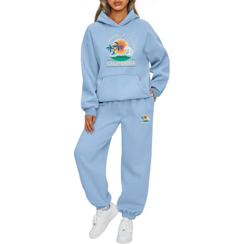 Mfhmom Trainingsanzug Damen y2k Jogginganzug Set mit Taschen Freizeitanzug Damen Schöner Strand Tracksuit Hoodie und Sporthose Set Sportanzug Outdoor Sport Hosenanzug Casual Jogger Set von Mfhmom