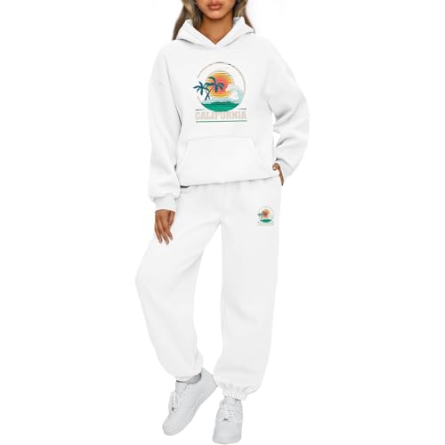 Mfhmom Trainingsanzug Damen y2k Jogginganzug Set mit Taschen Freizeitanzug Damen Schöner Strand Tracksuit Hoodie und Sporthose Set Sportanzug Outdoor Sport Hosenanzug Casual Jogger Set von Mfhmom