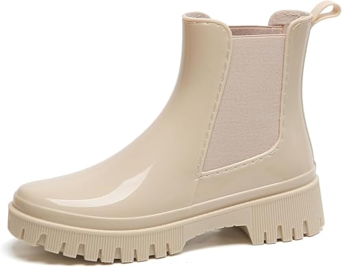 Mfhmom Wasserdicht Gummistiefel Damen Chelsea Anti-Rutsch Atmungsaktiv Boots Mode Halbhohe Regenstiefel Stiefeletten Gartenschuhe Rain Boots Gummistiefeletten mit rutschfest Sohle für Herbst Winter von Mfhmom