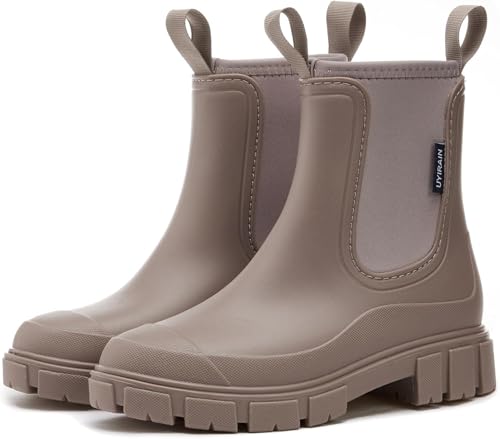 Mfhmom Wasserdicht Gummistiefel Damen Chelsea Anti-Rutsch Atmungsaktiv Boots Mode Halbhohe Regenstiefel Stiefeletten Gartenschuhe Rain Boots Gummistiefeletten mit rutschfest Sohle für Herbst Winter von Mfhmom