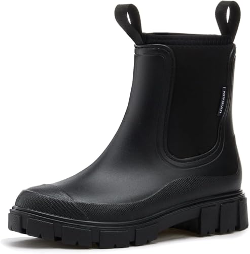Mfhmom Wasserdicht Gummistiefel Damen Chelsea Anti-Rutsch Atmungsaktiv Boots Mode Halbhohe Regenstiefel Stiefeletten Gartenschuhe Rain Boots Gummistiefeletten mit rutschfest Sohle für Herbst Winter von Mfhmom