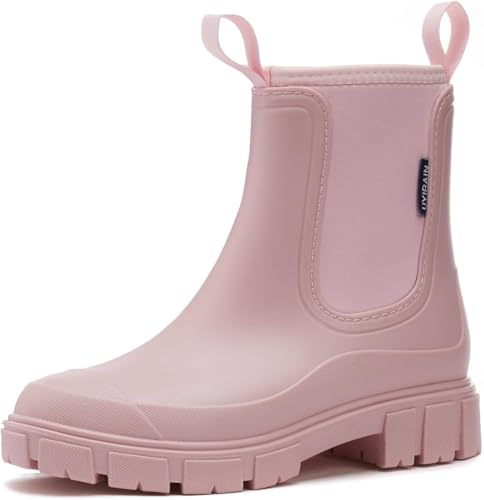 Mfhmom Wasserdicht Gummistiefel Damen Chelsea Anti-Rutsch Atmungsaktiv Boots Mode Halbhohe Regenstiefel Stiefeletten Gartenschuhe Rain Boots Gummistiefeletten mit rutschfest Sohle für Herbst Winter von Mfhmom