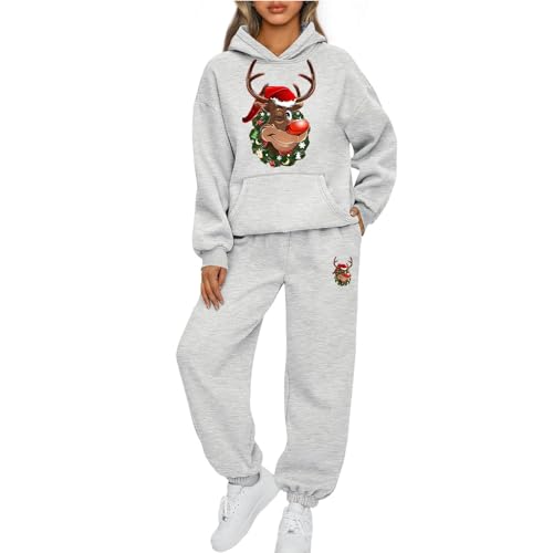 Mfhmom Weihnachten Jogginganzug Damen Sportanzug Lustig Santa Aufdruck Traingsanzug Frauen 2-Teiliges Xmas Freizeitanzug Kapuzenpullover + Jogginghose Tracksuit Sportswear 2 Stück Weihnachtsoutfit von Mfhmom