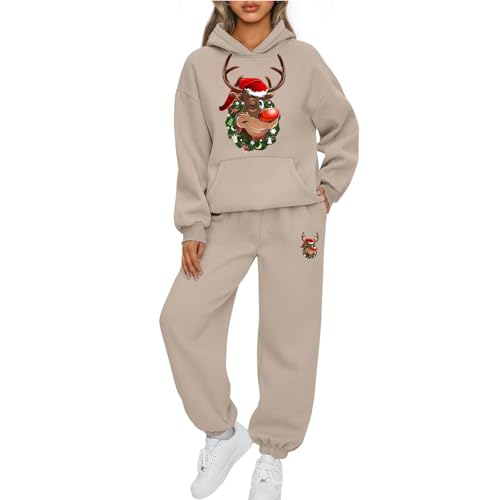 Mfhmom Weihnachten Jogginganzug Damen Sportanzug Lustig Santa Aufdruck Traingsanzug Frauen 2-Teiliges Xmas Freizeitanzug Kapuzenpullover + Jogginghose Tracksuit Sportswear 2 Stück Weihnachtsoutfit von Mfhmom