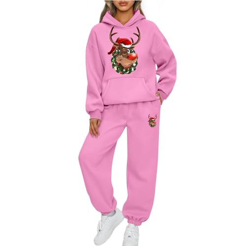 Mfhmom Weihnachten Jogginganzug Damen Sportanzug Lustig Santa Aufdruck Traingsanzug Frauen 2-Teiliges Xmas Freizeitanzug Kapuzenpullover + Jogginghose Tracksuit Sportswear 2 Stück Weihnachtsoutfit von Mfhmom
