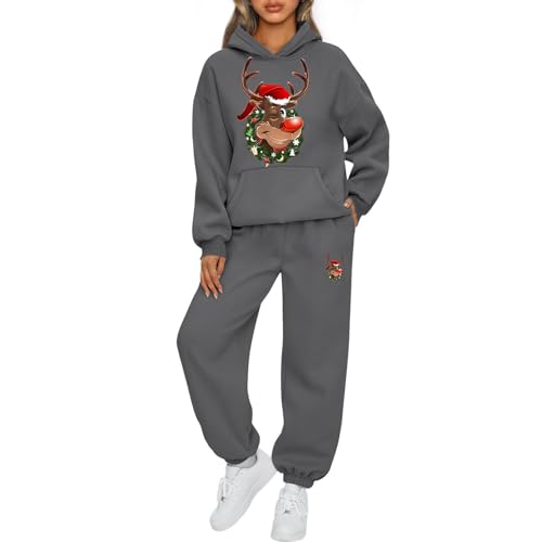 Mfhmom Weihnachten Jogginganzug Damen Sportanzug Lustig Santa Aufdruck Traingsanzug Frauen 2-Teiliges Xmas Freizeitanzug Kapuzenpullover + Jogginghose Tracksuit Sportswear 2 Stück Weihnachtsoutfit von Mfhmom