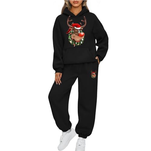 Mfhmom Weihnachten Jogginganzug Damen Sportanzug Lustig Santa Aufdruck Traingsanzug Frauen 2-Teiliges Xmas Freizeitanzug Kapuzenpullover + Jogginghose Tracksuit Sportswear 2 Stück Weihnachtsoutfit von Mfhmom