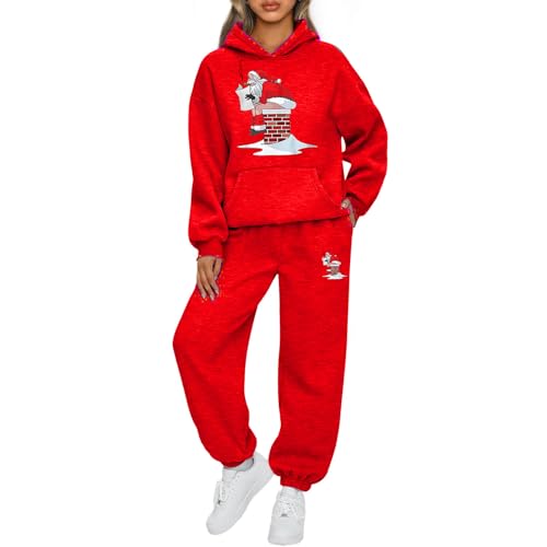 Mfhmom Weihnachten Jogginganzug Damen Sportanzug Lustig Santa Aufdruck Traingsanzug Frauen 2-Teiliges Xmas Freizeitanzug Kapuzenpullover + Jogginghose Tracksuit Sportswear 2 Stück Weihnachtsoutfit von Mfhmom