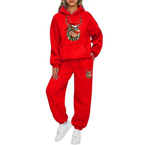 Mfhmom Weihnachten Jogginganzug Damen Sportanzug Lustig Santa Aufdruck Traingsanzug Frauen 2-Teiliges Xmas Freizeitanzug Kapuzenpullover + Jogginghose Tracksuit Sportswear 2 Stück Weihnachtsoutfit von Mfhmom
