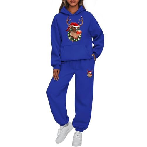 Mfhmom Weihnachten Jogginganzug Damen Sportanzug Lustig Santa Aufdruck Traingsanzug Frauen 2-Teiliges Xmas Freizeitanzug Kapuzenpullover + Jogginghose Tracksuit Sportswear 2 Stück Weihnachtsoutfit von Mfhmom