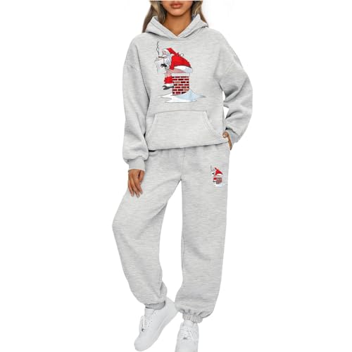 Mfhmom Weihnachten Jogginganzug Damen Sportanzug Lustig Santa Aufdruck Traingsanzug Frauen 2-Teiliges Xmas Freizeitanzug Kapuzenpullover + Jogginghose Tracksuit Sportswear 2 Stück Weihnachtsoutfit von Mfhmom