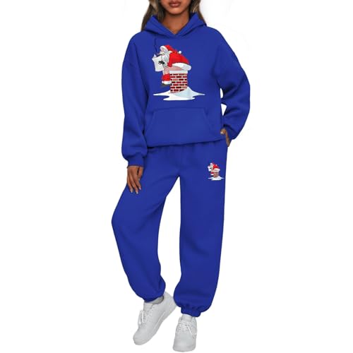 Mfhmom Weihnachten Jogginganzug Damen Sportanzug Lustig Santa Aufdruck Traingsanzug Frauen 2-Teiliges Xmas Freizeitanzug Kapuzenpullover + Jogginghose Tracksuit Sportswear 2 Stück Weihnachtsoutfit von Mfhmom