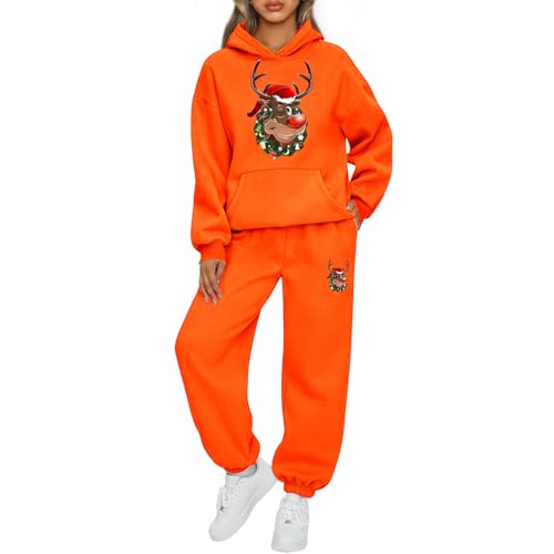 Mfhmom Weihnachten Jogginganzug Damen Sportanzug Lustig Santa Aufdruck Traingsanzug Frauen 2-Teiliges Xmas Freizeitanzug Kapuzenpullover + Jogginghose Tracksuit Sportswear 2 Stück Weihnachtsoutfit von Mfhmom