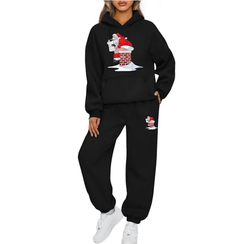Mfhmom Weihnachten Jogginganzug Damen Sportanzug Lustig Santa Aufdruck Traingsanzug Frauen 2-Teiliges Xmas Freizeitanzug Kapuzenpullover + Jogginghose Tracksuit Sportswear 2 Stück Weihnachtsoutfit von Mfhmom