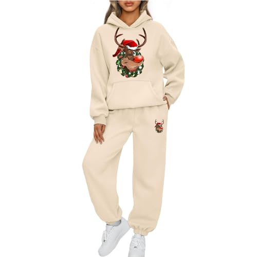 Mfhmom Weihnachten Jogginganzug Damen Sportanzug Lustig Santa Aufdruck Traingsanzug Frauen 2-Teiliges Xmas Freizeitanzug Kapuzenpullover + Jogginghose Tracksuit Sportswear 2 Stück Weihnachtsoutfit von Mfhmom
