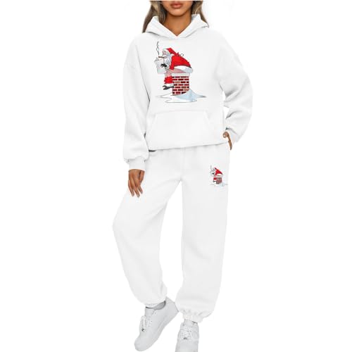 Mfhmom Weihnachten Jogginganzug Damen Sportanzug Lustig Santa Aufdruck Traingsanzug Frauen 2-Teiliges Xmas Freizeitanzug Kapuzenpullover + Jogginghose Tracksuit Sportswear 2 Stück Weihnachtsoutfit von Mfhmom