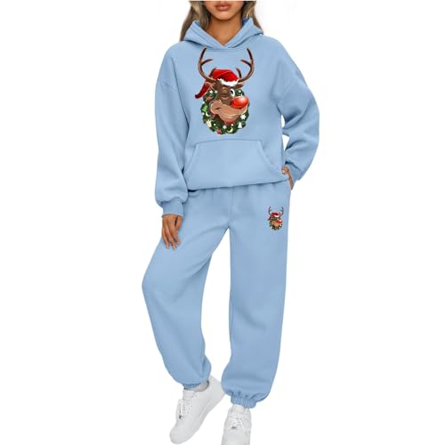 Mfhmom Weihnachten Jogginganzug Damen Sportanzug Lustig Santa Aufdruck Traingsanzug Frauen 2-Teiliges Xmas Freizeitanzug Kapuzenpullover + Jogginghose Tracksuit Sportswear 2 Stück Weihnachtsoutfit von Mfhmom