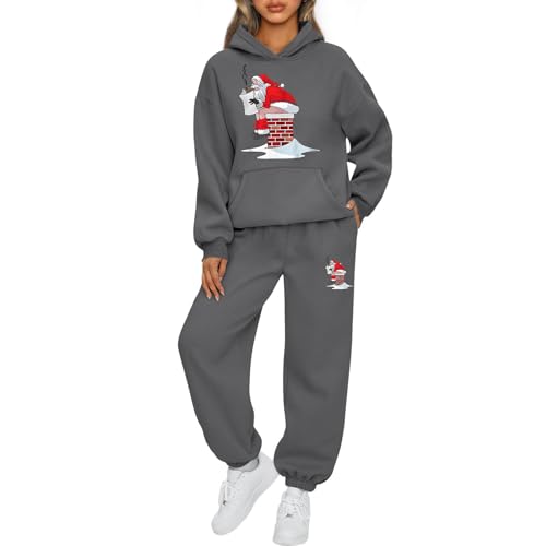Mfhmom Weihnachten Jogginganzug Damen Sportanzug Lustig Santa Aufdruck Traingsanzug Frauen 2-Teiliges Xmas Freizeitanzug Kapuzenpullover + Jogginghose Tracksuit Sportswear 2 Stück Weihnachtsoutfit von Mfhmom