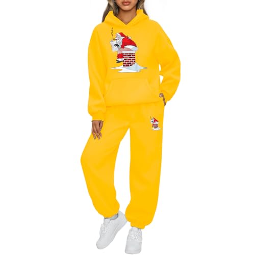 Mfhmom Weihnachten Jogginganzug Damen Sportanzug Lustig Santa Aufdruck Traingsanzug Frauen 2-Teiliges Xmas Freizeitanzug Kapuzenpullover + Jogginghose Tracksuit Sportswear 2 Stück Weihnachtsoutfit von Mfhmom