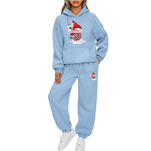 Mfhmom Weihnachten Jogginganzug Damen Sportanzug Lustig Santa Aufdruck Traingsanzug Frauen 2-Teiliges Xmas Freizeitanzug Kapuzenpullover + Jogginghose Tracksuit Sportswear 2 Stück Weihnachtsoutfit von Mfhmom