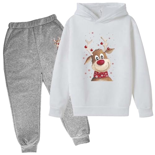 Mfhmom Weihnachten Jogginganzug Kinder Zweiteiler Lustig Reindeer Motiv Traingsanzug Jungen Mädchen 2-Teiliges Xmas Freizeitanzug Kapuzenpullover + Jogginghose Tracksuit Sportswear Weihnachtsoutfit von Mfhmom