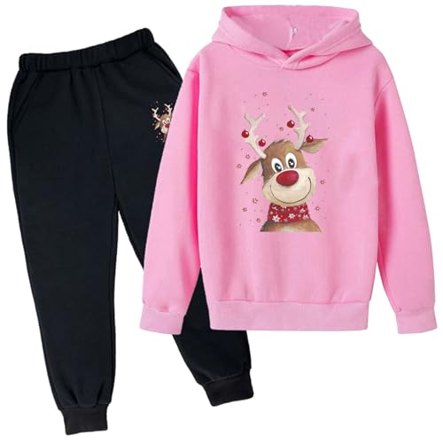 Mfhmom Weihnachten Jogginganzug Kinder Zweiteiler Lustig Reindeer Motiv Traingsanzug Jungen Mädchen 2-Teiliges Xmas Freizeitanzug Kapuzenpullover + Jogginghose Tracksuit Sportswear Weihnachtsoutfit von Mfhmom