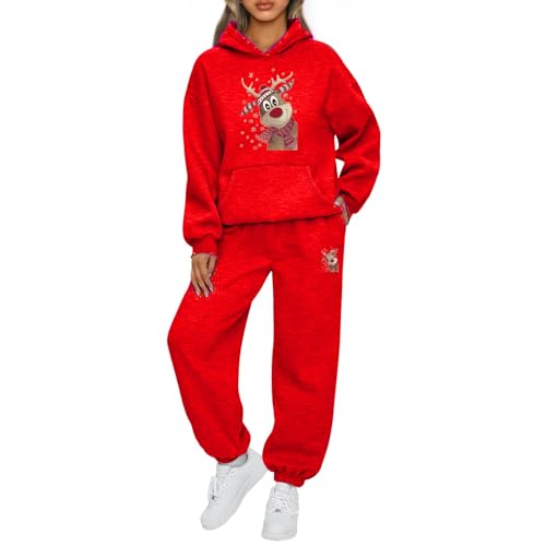 Mfhmom Weihnachts Jogginganzug Damen Lustige Ugly Reindeer Tracksuit Hoodie und Hose Trainingsanzug Outdoor Sport Hosenanzug Casual Jogger 2-Teilige Freizeitanzug Fitness Set Sportanzug Hausanzug von Mfhmom