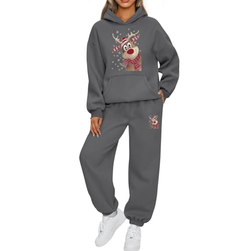 Mfhmom Weihnachts Jogginganzug Damen Lustige Ugly Reindeer Tracksuit Hoodie und Hose Trainingsanzug Outdoor Sport Hosenanzug Casual Jogger 2-Teilige Freizeitanzug Fitness Set Sportanzug Hausanzug von Mfhmom