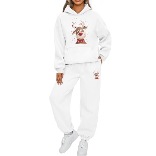 Mfhmom Weihnachts Jogginganzug Damen Lustige Ugly Reindeer Tracksuit Hoodie und Hose Trainingsanzug Outdoor Sport Hosenanzug Casual Jogger 2-Teilige Freizeitanzug Fitness Set Sportanzug Hausanzug von Mfhmom