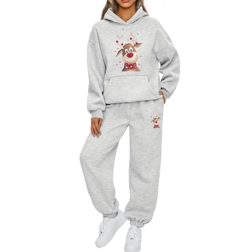 Mfhmom Weihnachts Jogginganzug Damen Lustige Ugly Reindeer Tracksuit Hoodie und Hose Trainingsanzug Outdoor Sport Hosenanzug Casual Jogger 2-Teilige Freizeitanzug Fitness Set Sportanzug Hausanzug von Mfhmom