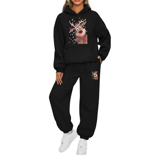 Mfhmom Weihnachts Jogginganzug Damen Lustige Ugly Reindeer Tracksuit Hoodie und Hose Trainingsanzug Outdoor Sport Hosenanzug Casual Jogger 2-Teilige Freizeitanzug Fitness Set Sportanzug Hausanzug von Mfhmom