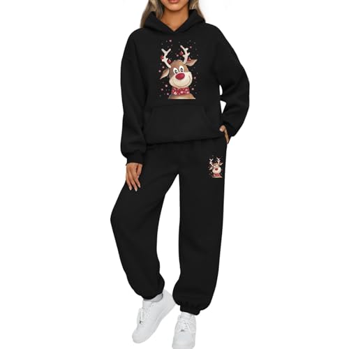 Mfhmom Weihnachts Jogginganzug Damen Lustige Ugly Reindeer Tracksuit Hoodie und Hose Trainingsanzug Outdoor Sport Hosenanzug Casual Jogger 2-Teilige Freizeitanzug Fitness Set Sportanzug Hausanzug von Mfhmom