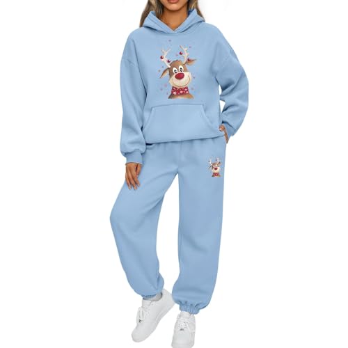 Mfhmom Weihnachts Jogginganzug Damen Lustige Ugly Reindeer Tracksuit Hoodie und Hose Trainingsanzug Outdoor Sport Hosenanzug Casual Jogger 2-Teilige Freizeitanzug Fitness Set Sportanzug Hausanzug von Mfhmom